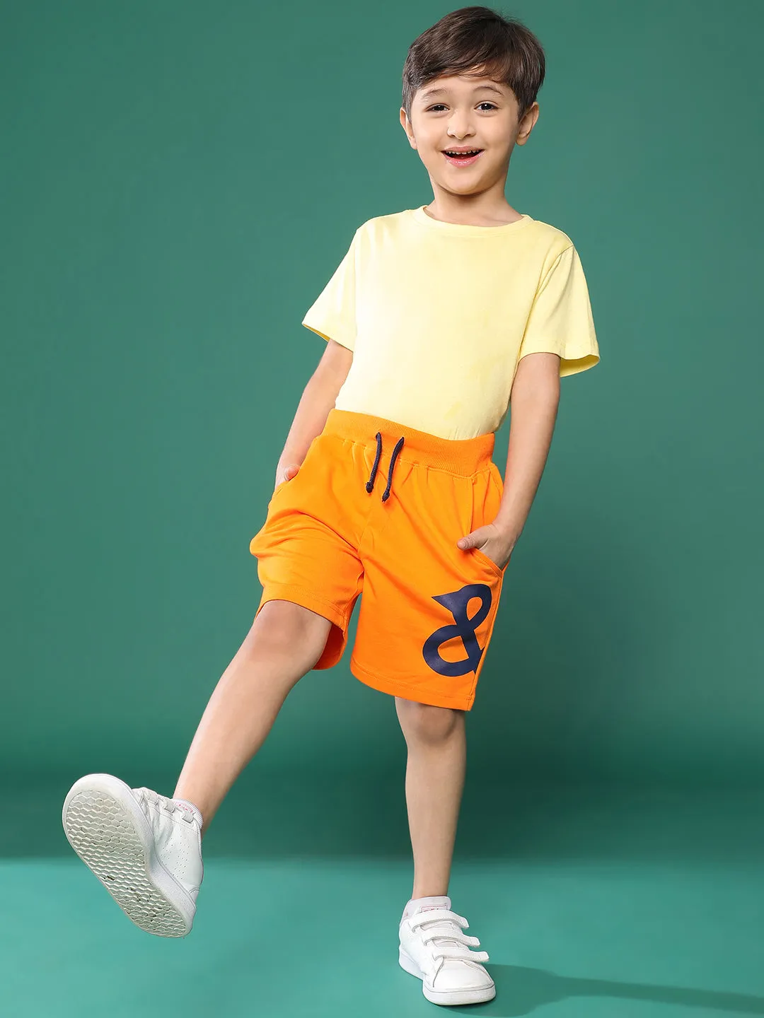 Boys Orange Printed Cotton Bermuda