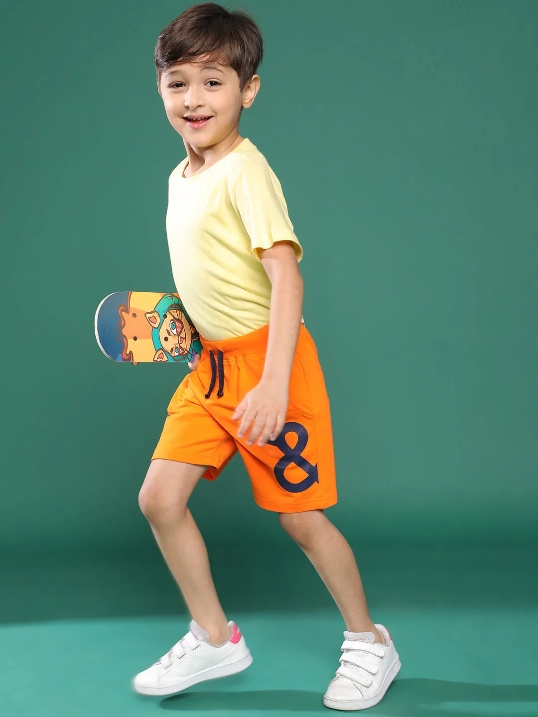 Boys Orange Printed Cotton Bermuda