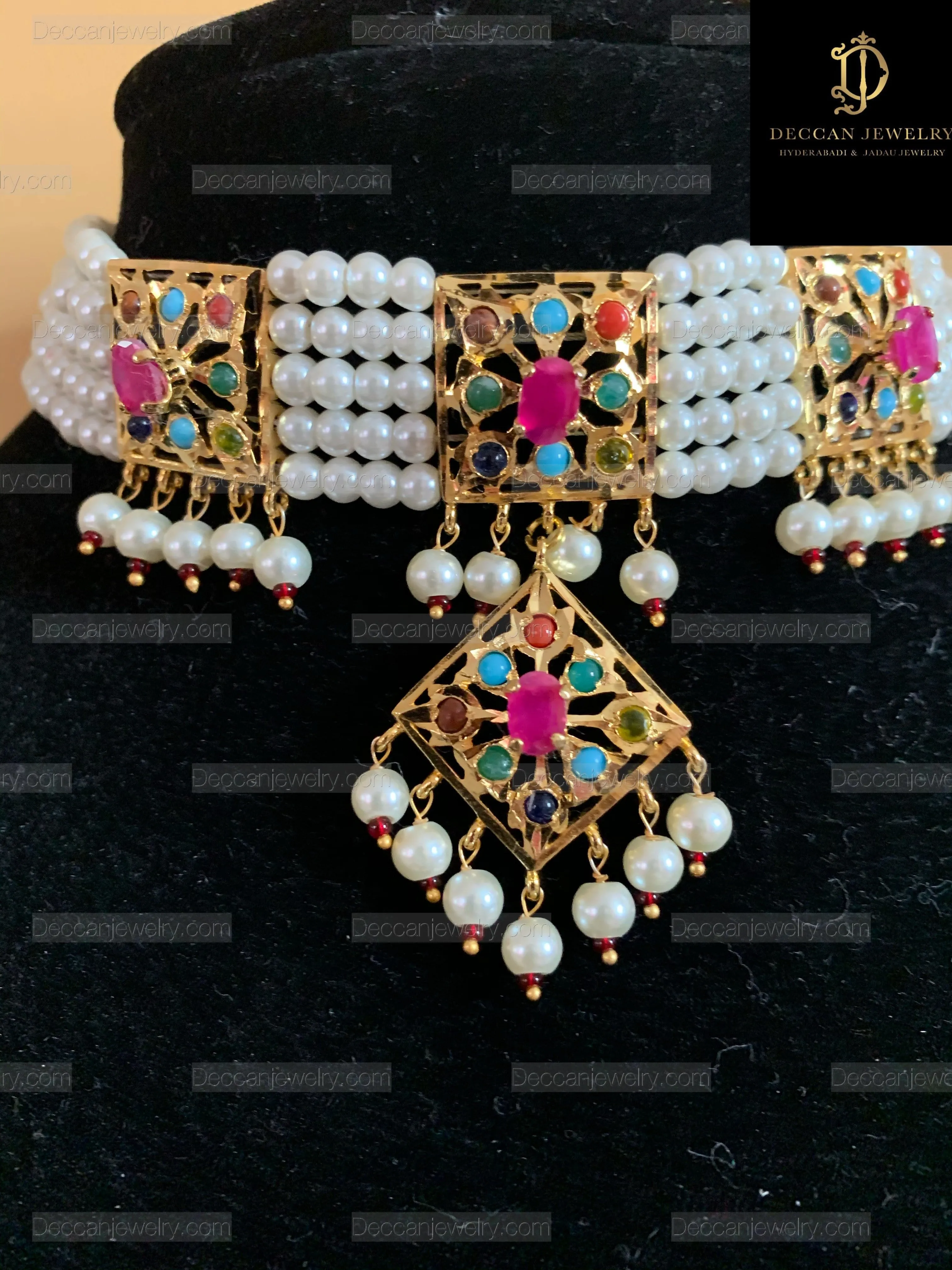 C89 Anushay choker set in navratan  ( READY TO SHIP )