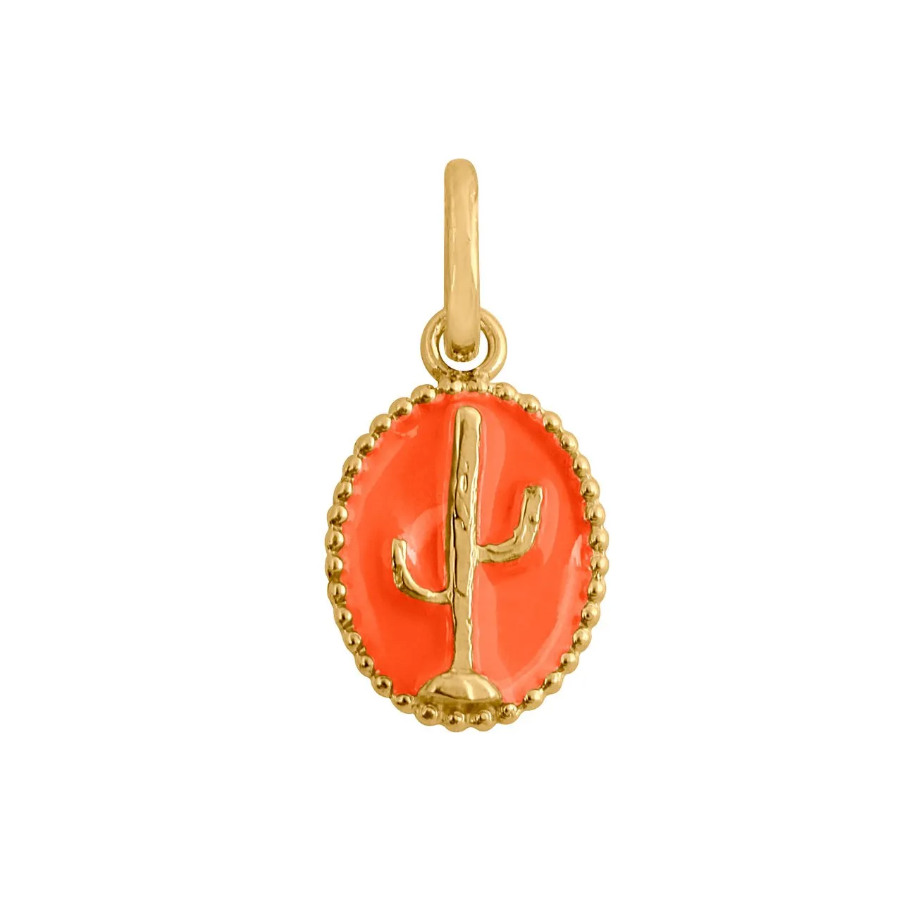 Cactus Orange Resin pendant, Yellow Gold