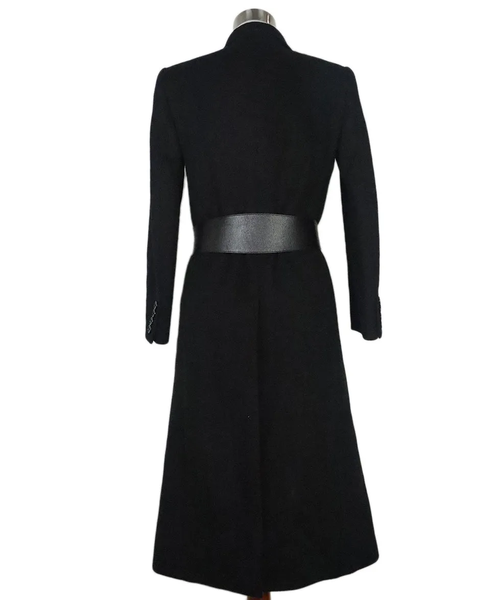 Celine Black Cashmere Coat w/ Leather Belt sz 2