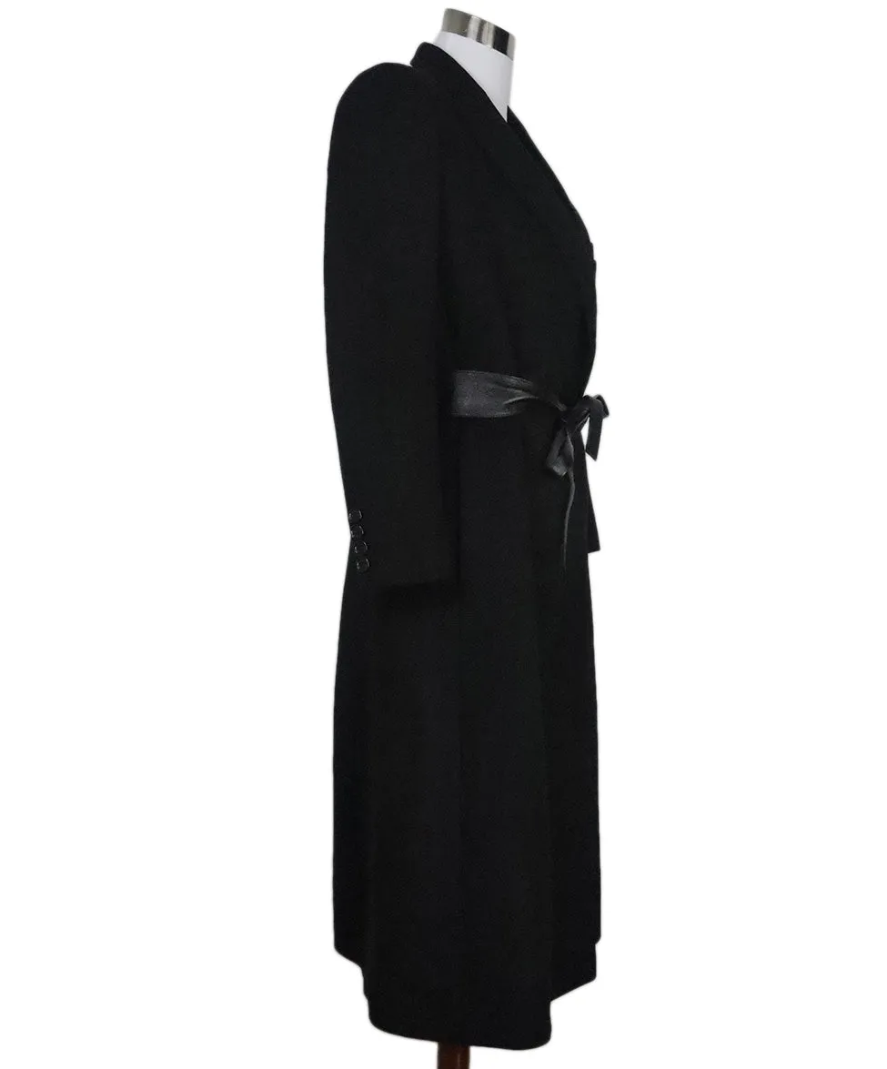 Celine Black Cashmere Coat w/ Leather Belt sz 2