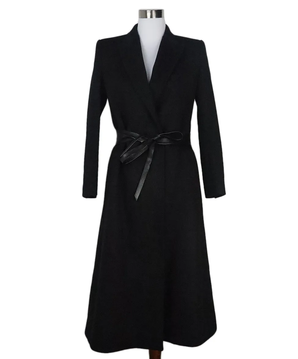 Celine Black Cashmere Coat w/ Leather Belt sz 2