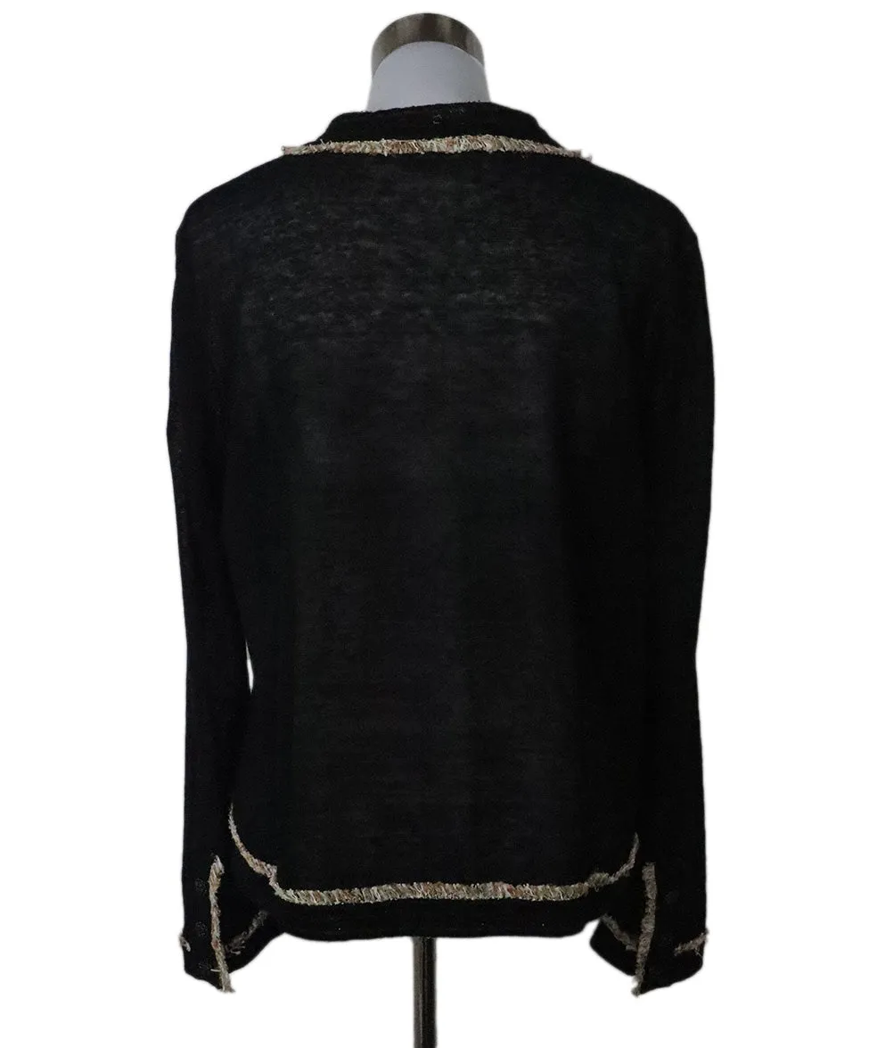 Chanel Black Cotton Cardigan w/ Tweed Trim sz 14