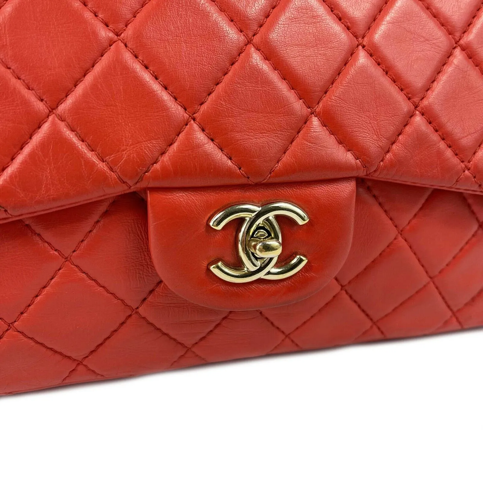 CHANEL - Jumbo Classic Flap - Red Lambskin Shoulder Bag