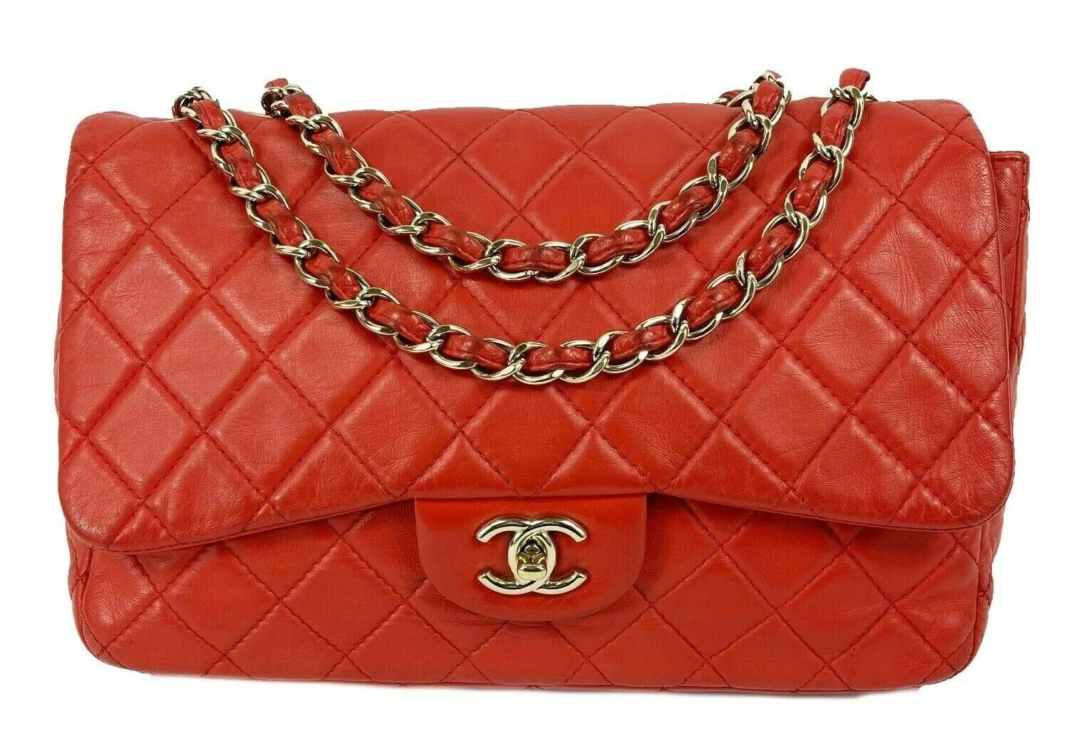 CHANEL - Jumbo Classic Flap - Red Lambskin Shoulder Bag