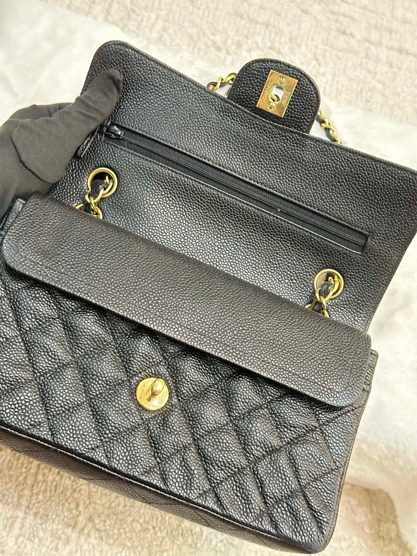 Chanel Small Classic Caviar Double Flap Black Bag GHW