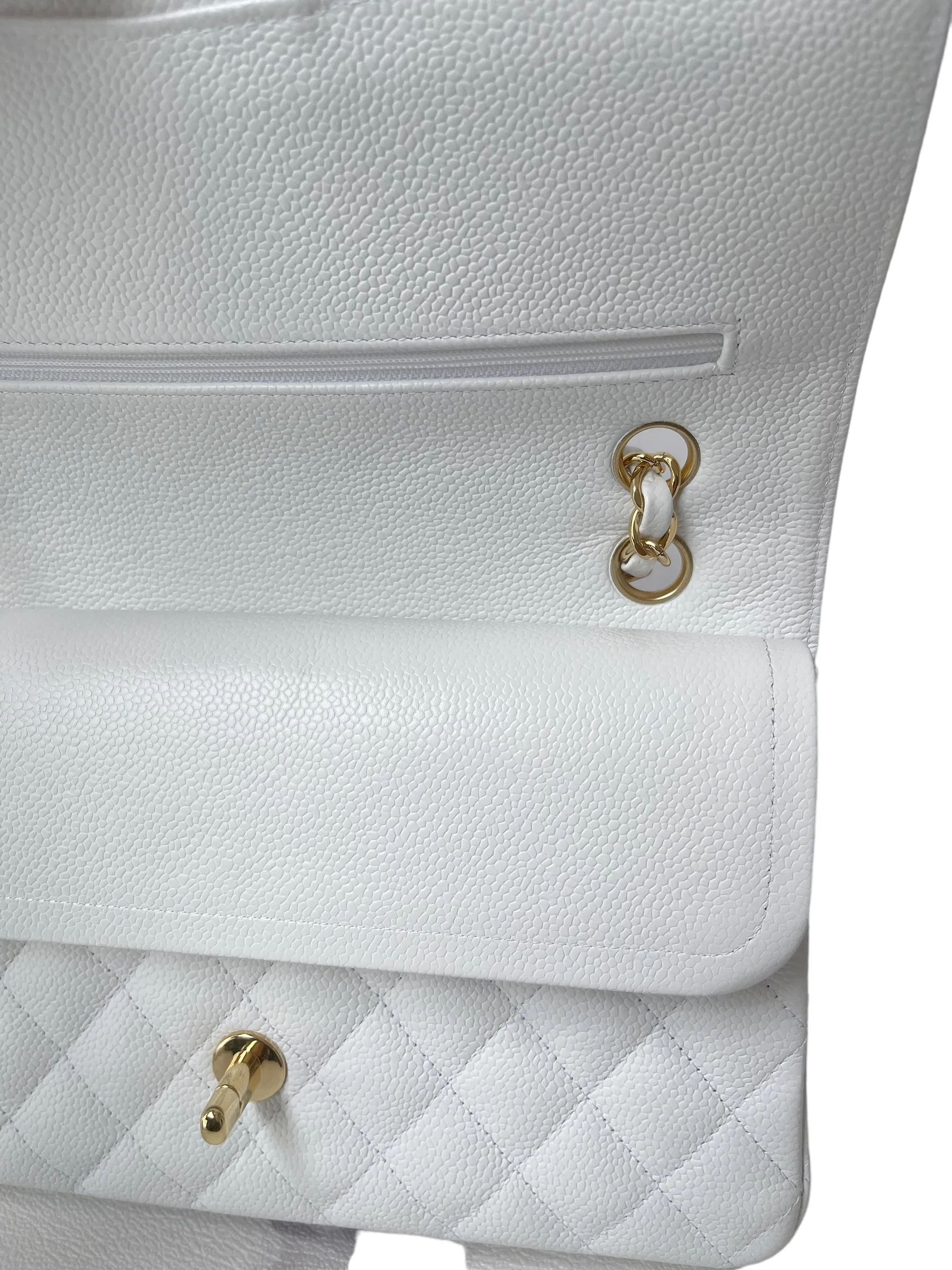 CHANEL WHITE CAVIAR MEDIUM CLASSIC 2.55 DOUBLE FLAP BAG