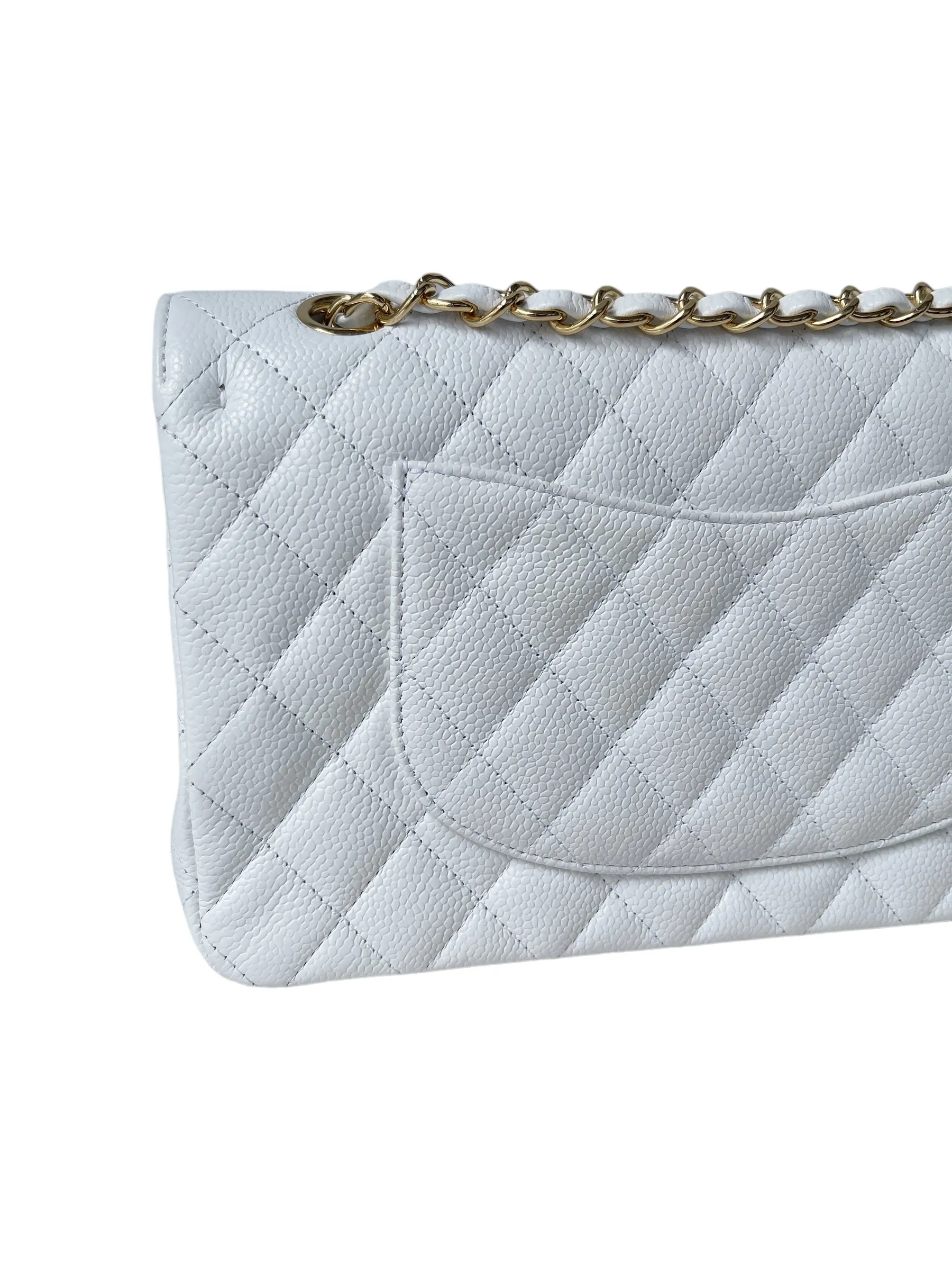 CHANEL WHITE CAVIAR MEDIUM CLASSIC 2.55 DOUBLE FLAP BAG