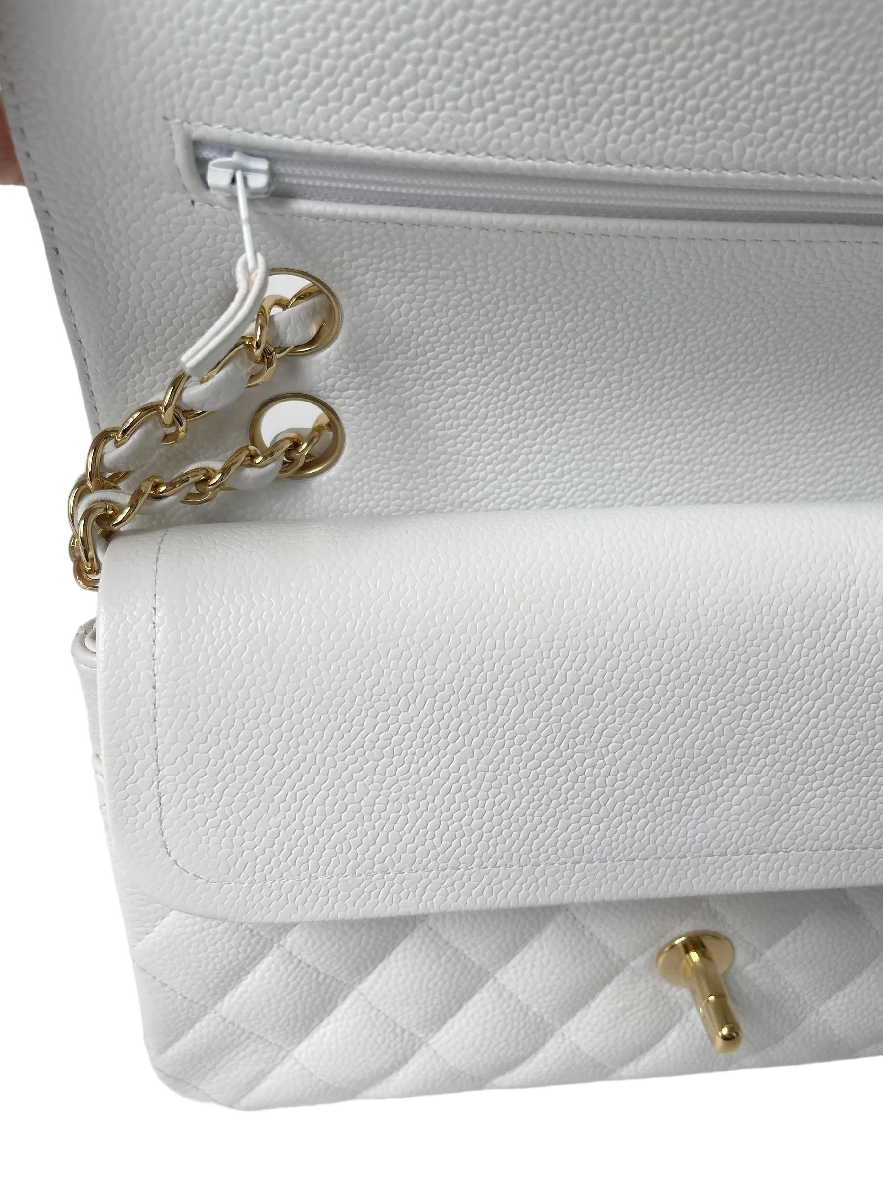 CHANEL WHITE CAVIAR MEDIUM CLASSIC 2.55 DOUBLE FLAP BAG