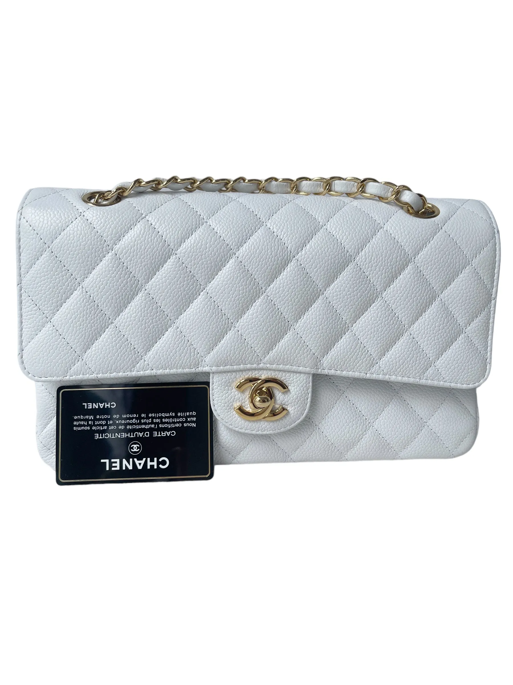 CHANEL WHITE CAVIAR MEDIUM CLASSIC 2.55 DOUBLE FLAP BAG