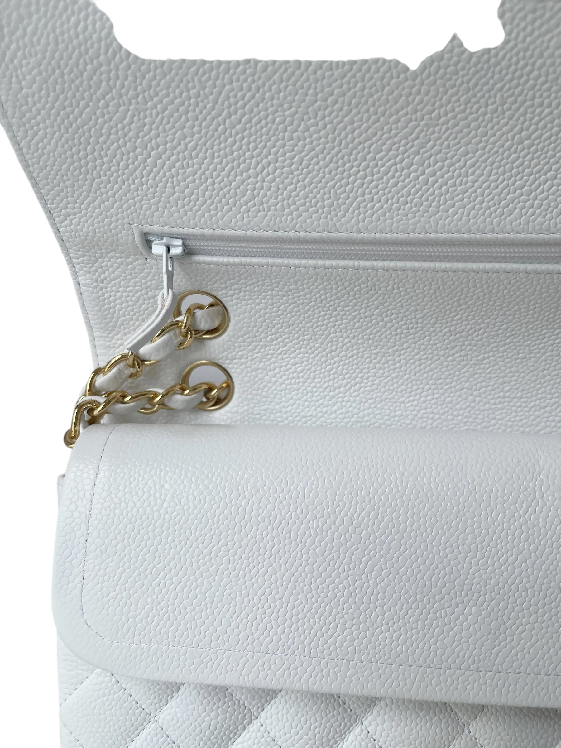 CHANEL WHITE CAVIAR MEDIUM CLASSIC 2.55 DOUBLE FLAP BAG