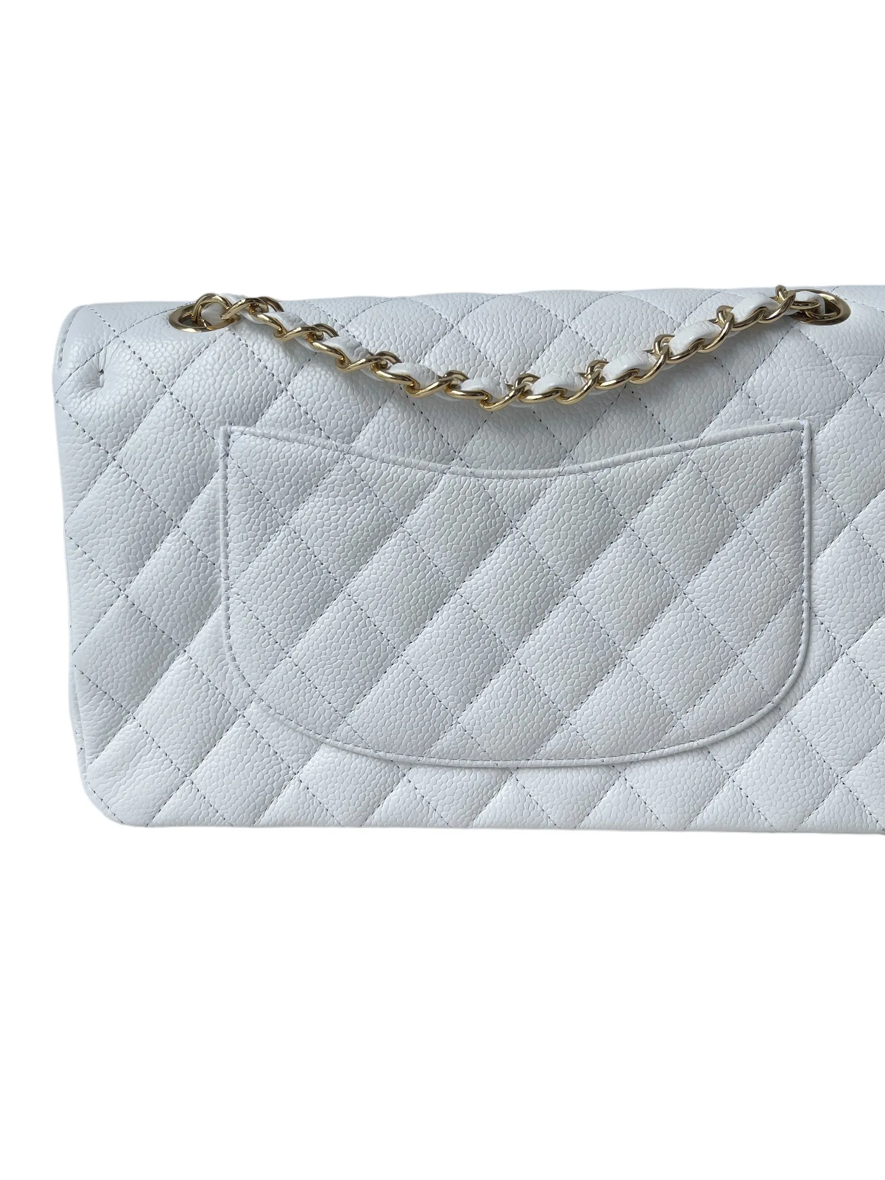 CHANEL WHITE CAVIAR MEDIUM CLASSIC 2.55 DOUBLE FLAP BAG