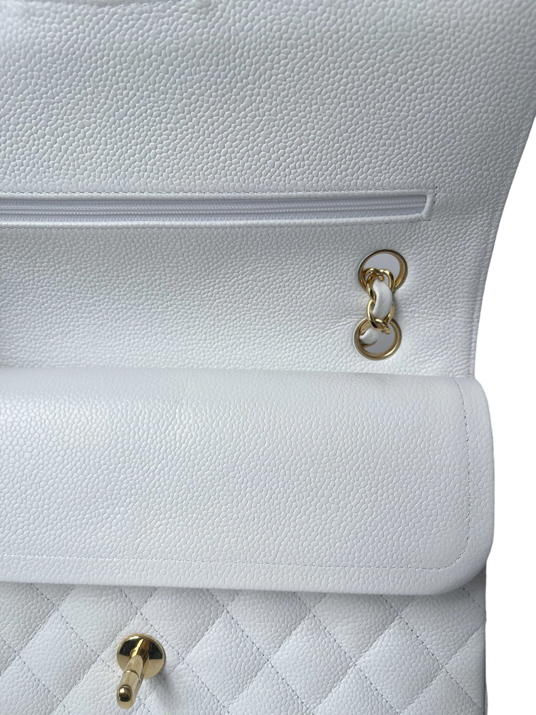 CHANEL WHITE CAVIAR MEDIUM CLASSIC 2.55 DOUBLE FLAP BAG