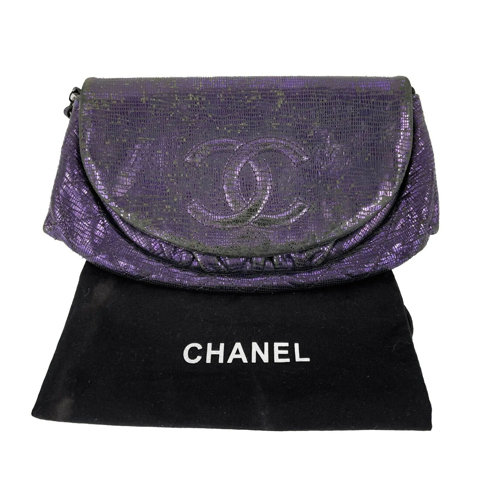 CHANEL- Half Moon Medium WOC Iridescent Purple Flap Crossbody