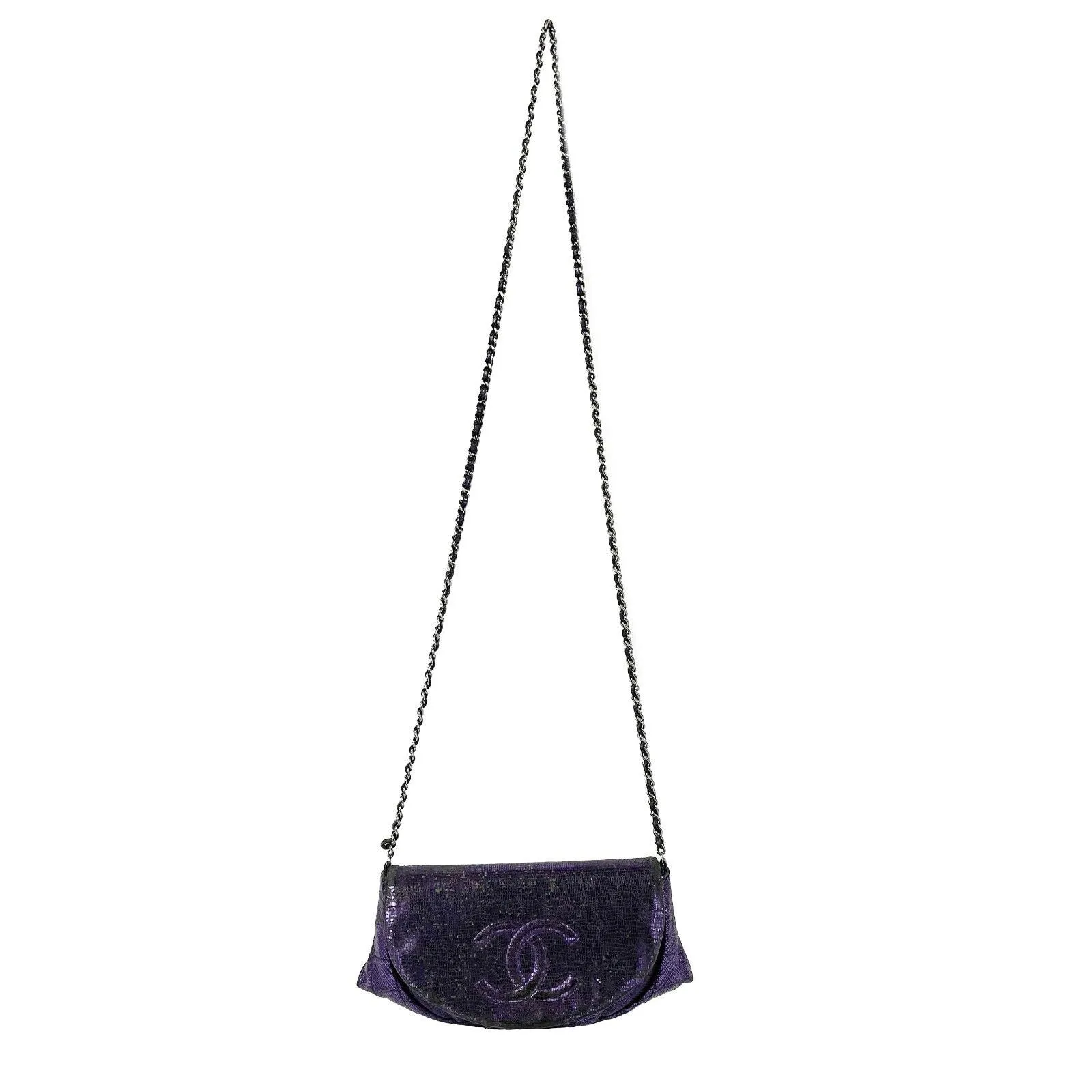 CHANEL- Half Moon Medium WOC Iridescent Purple Flap Crossbody