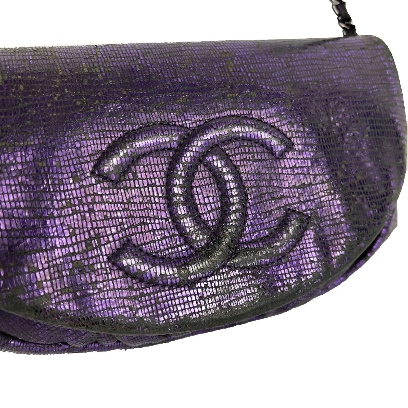 CHANEL- Half Moon Medium WOC Iridescent Purple Flap Crossbody