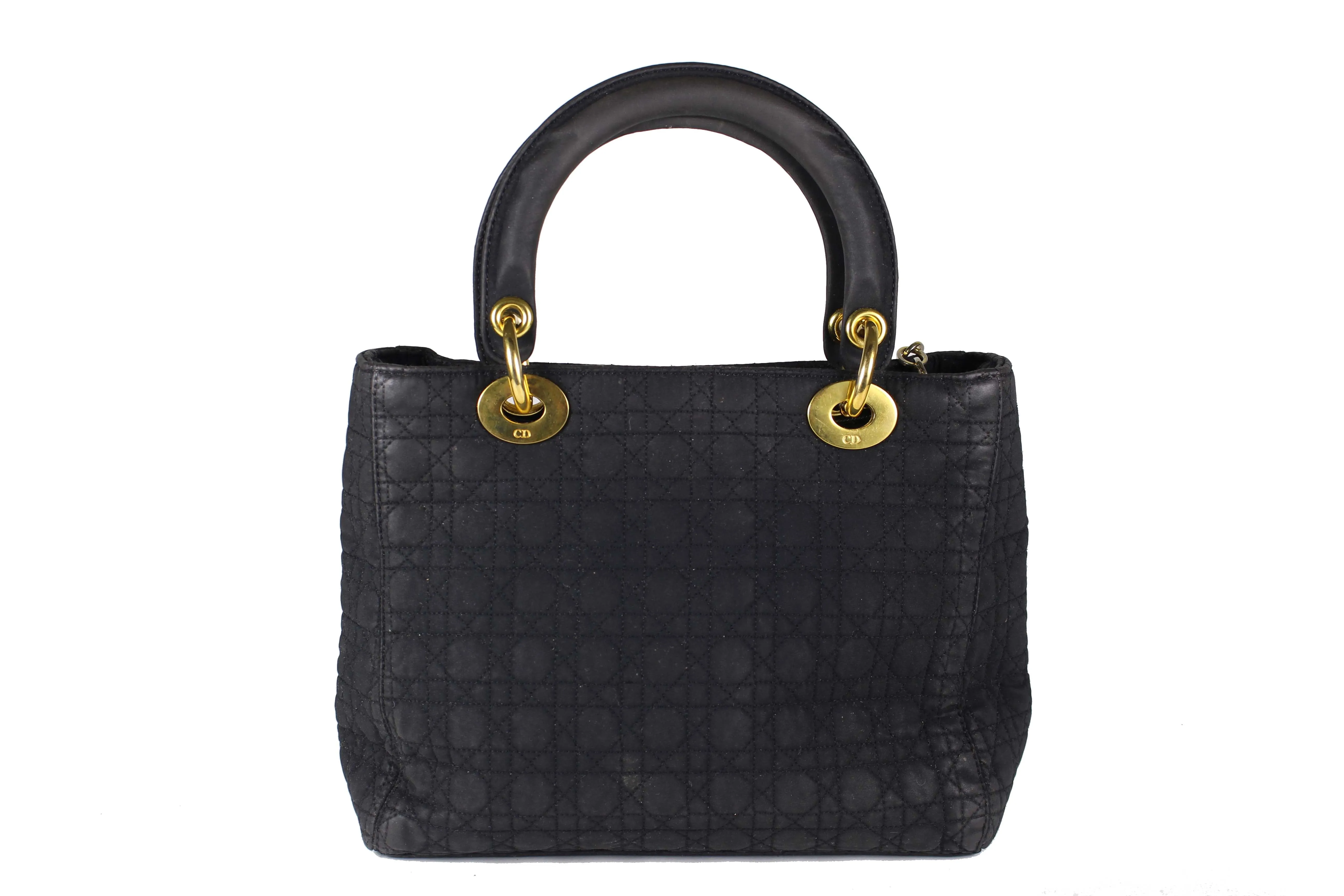 CHRISTIAN DIOR black cannage microfibre Lady Dior bag