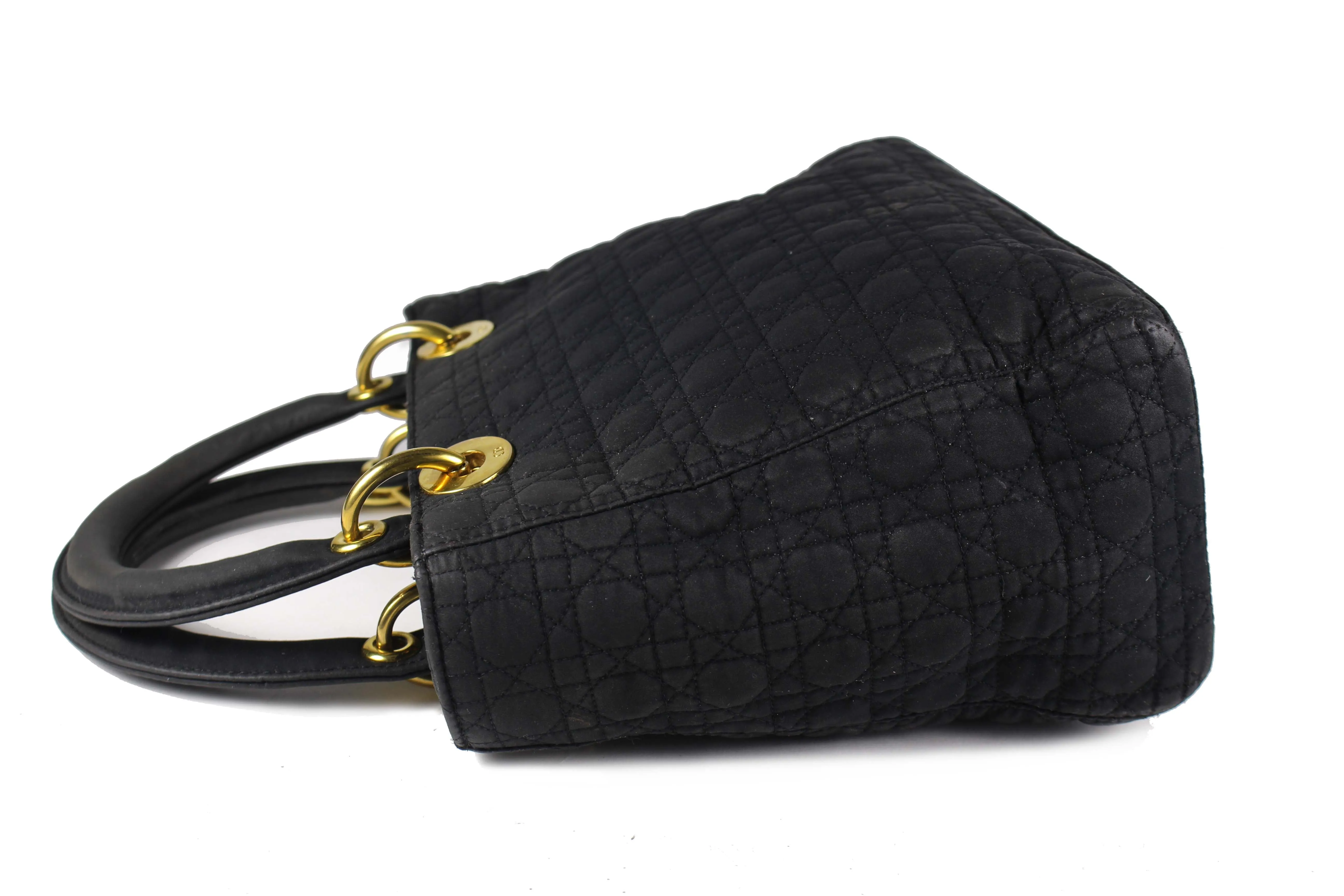 CHRISTIAN DIOR black cannage microfibre Lady Dior bag