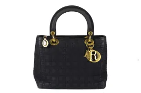 CHRISTIAN DIOR black cannage microfibre Lady Dior bag