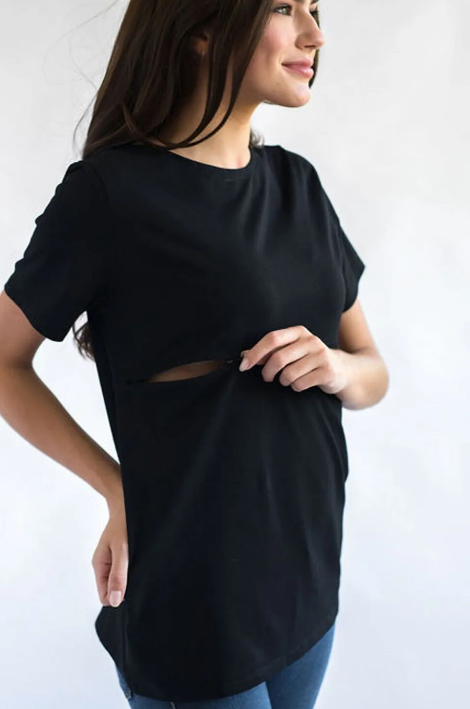 Classic Cotton Nursing Tee - Solid Black