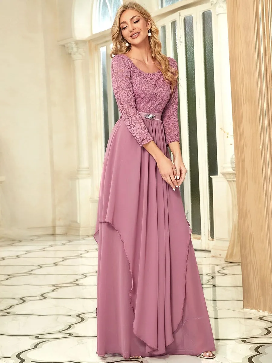 Classic Floral Lace Mother Dress with Long Sleeve