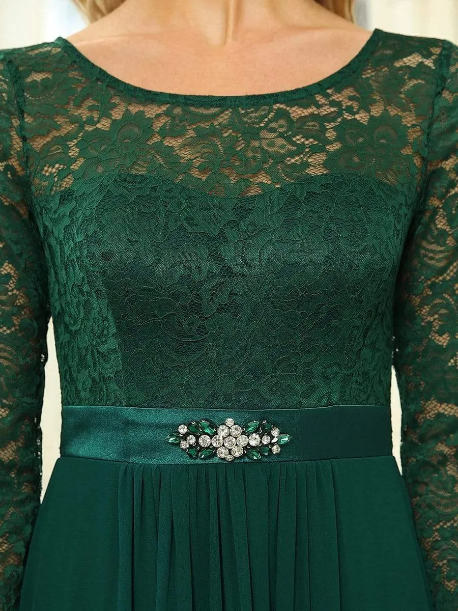 Classic Floral Lace Mother Dress with Long Sleeve