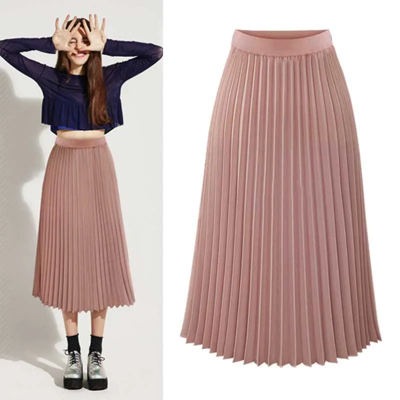 Classic Flowy Chiffon Pleated Midi Skirt Long Length