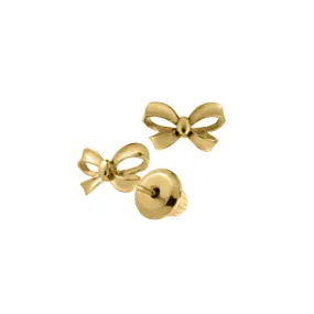 Classic Gold Bow Safety Screw Back Stud Earrings