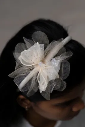 Classic Ivory Sparkle Tulle Hairbow on Chic Hairband