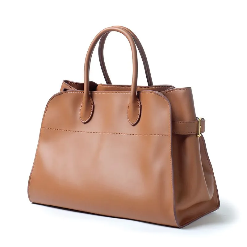 Classic Structured Top Handle Transport Tote Bag In Faux Leather