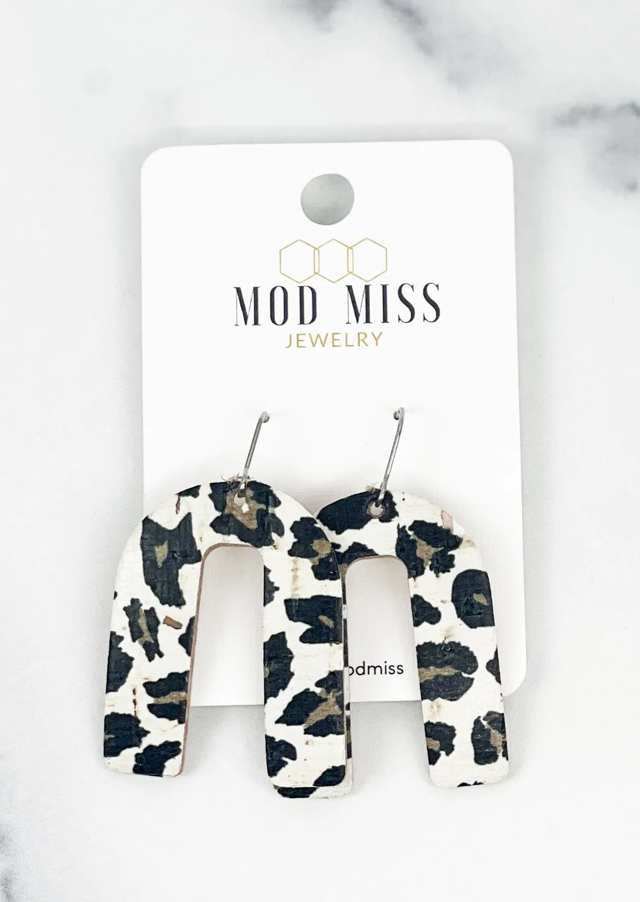 Cork Leather Arch Earring Leopard Light