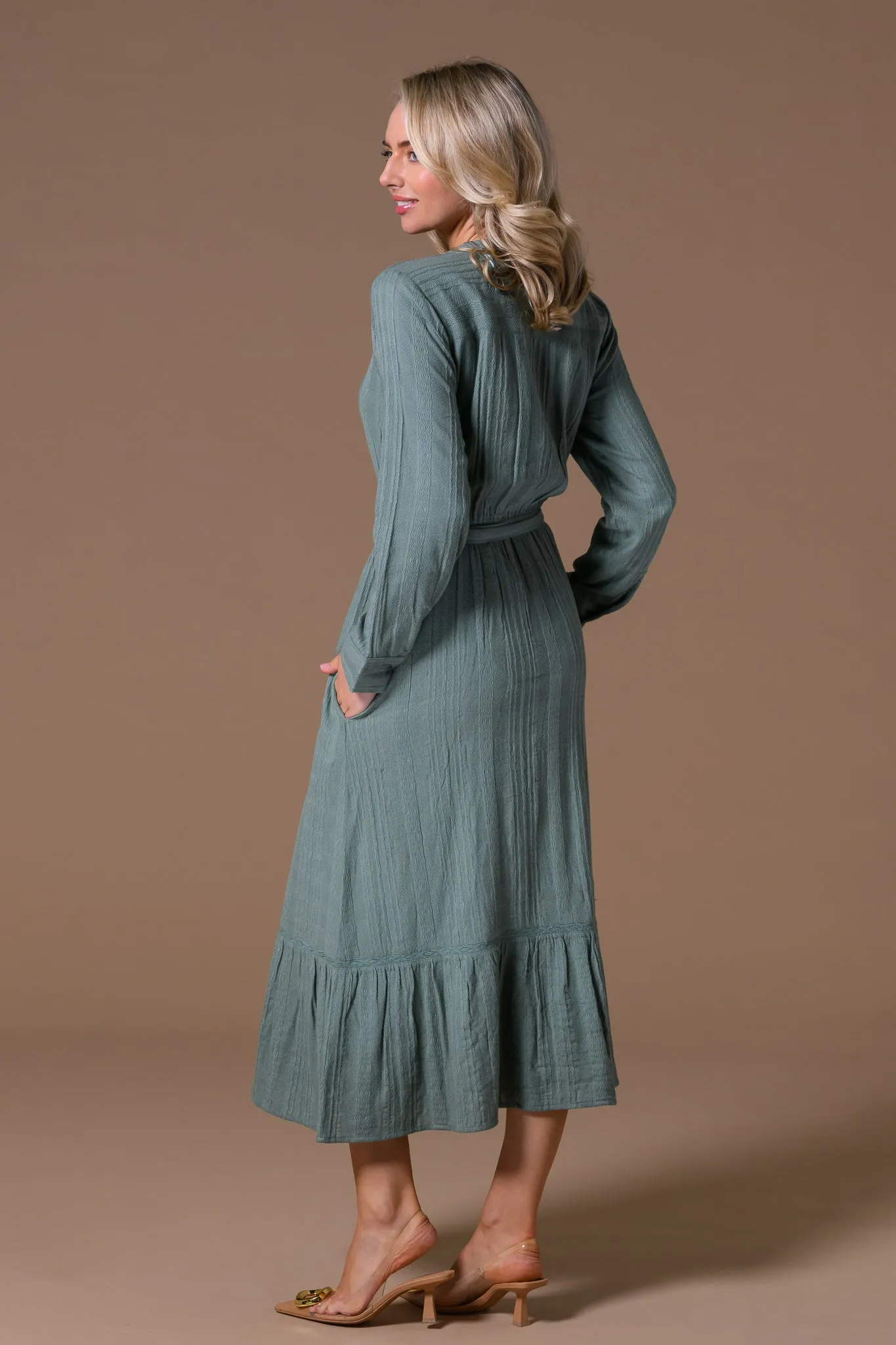 Cotton Dobby Long Sleeve Dress