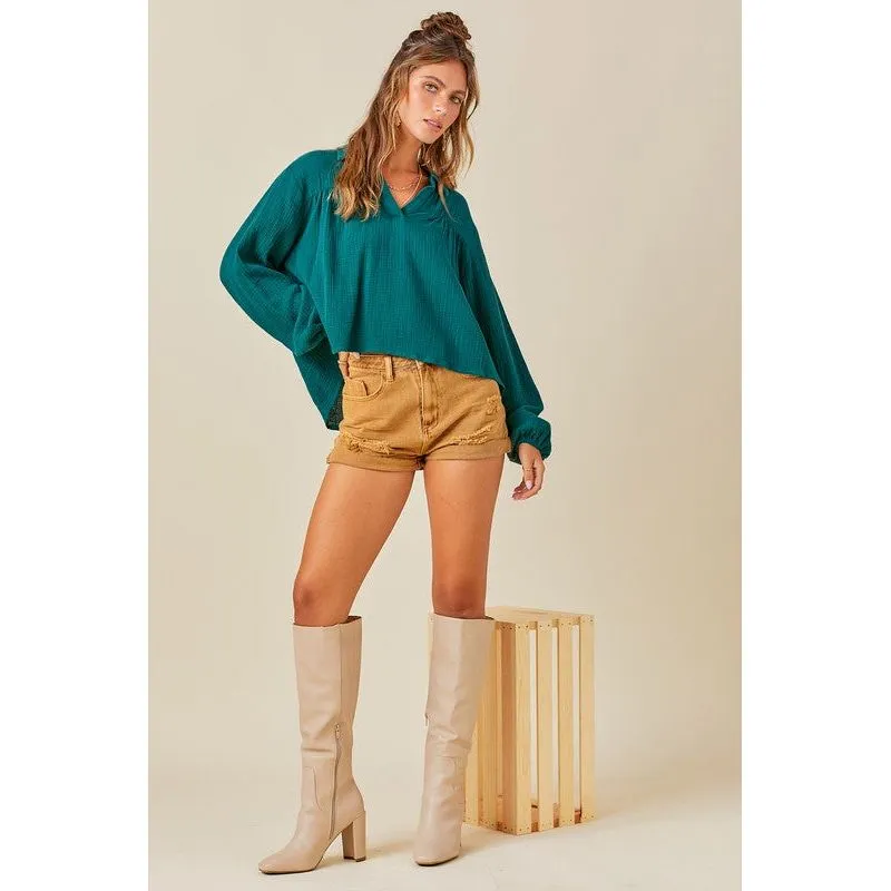 Cotton Gauze Long Sleeve Blouse