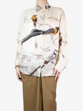 Cream silk bird printed shirt - size XS