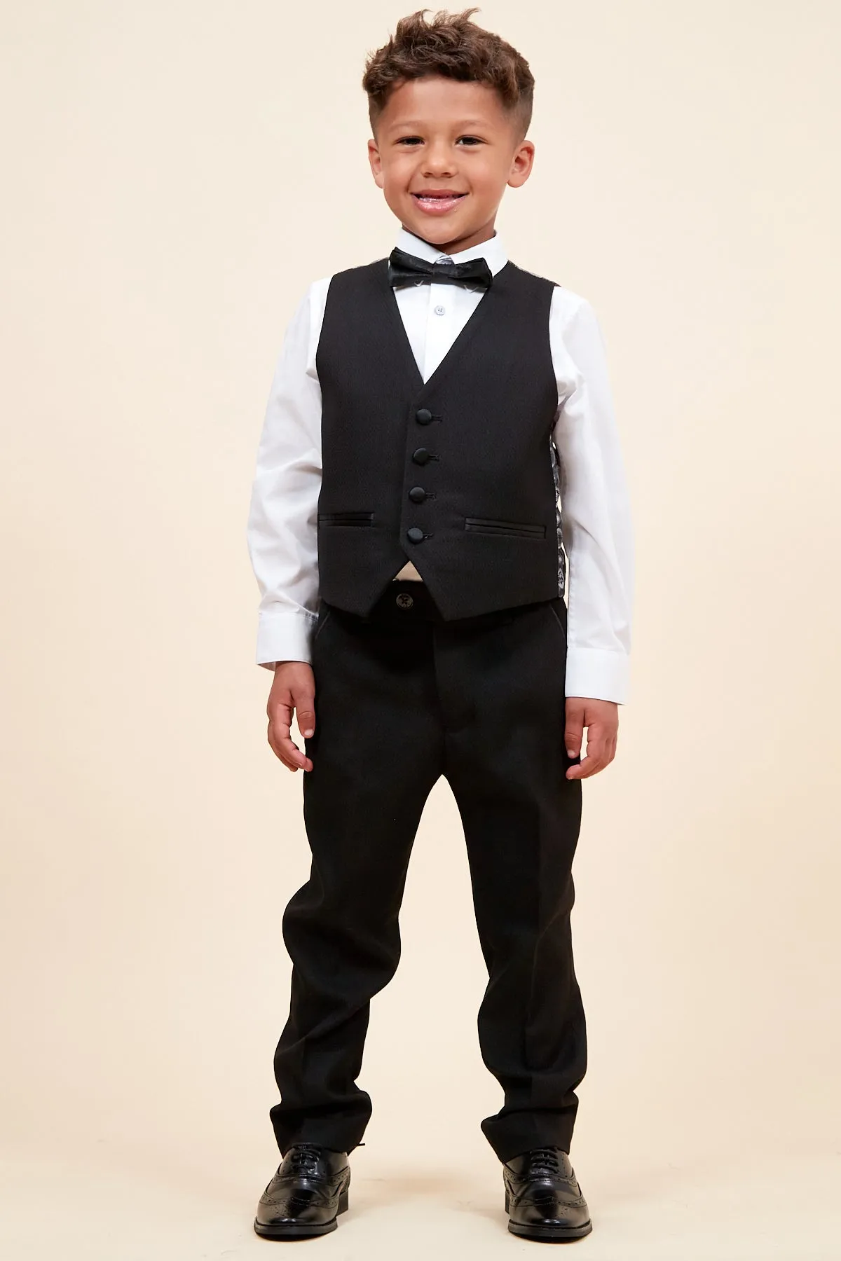 DALTON - Children's Black Tux Lapel Diamond Three Piece Suit