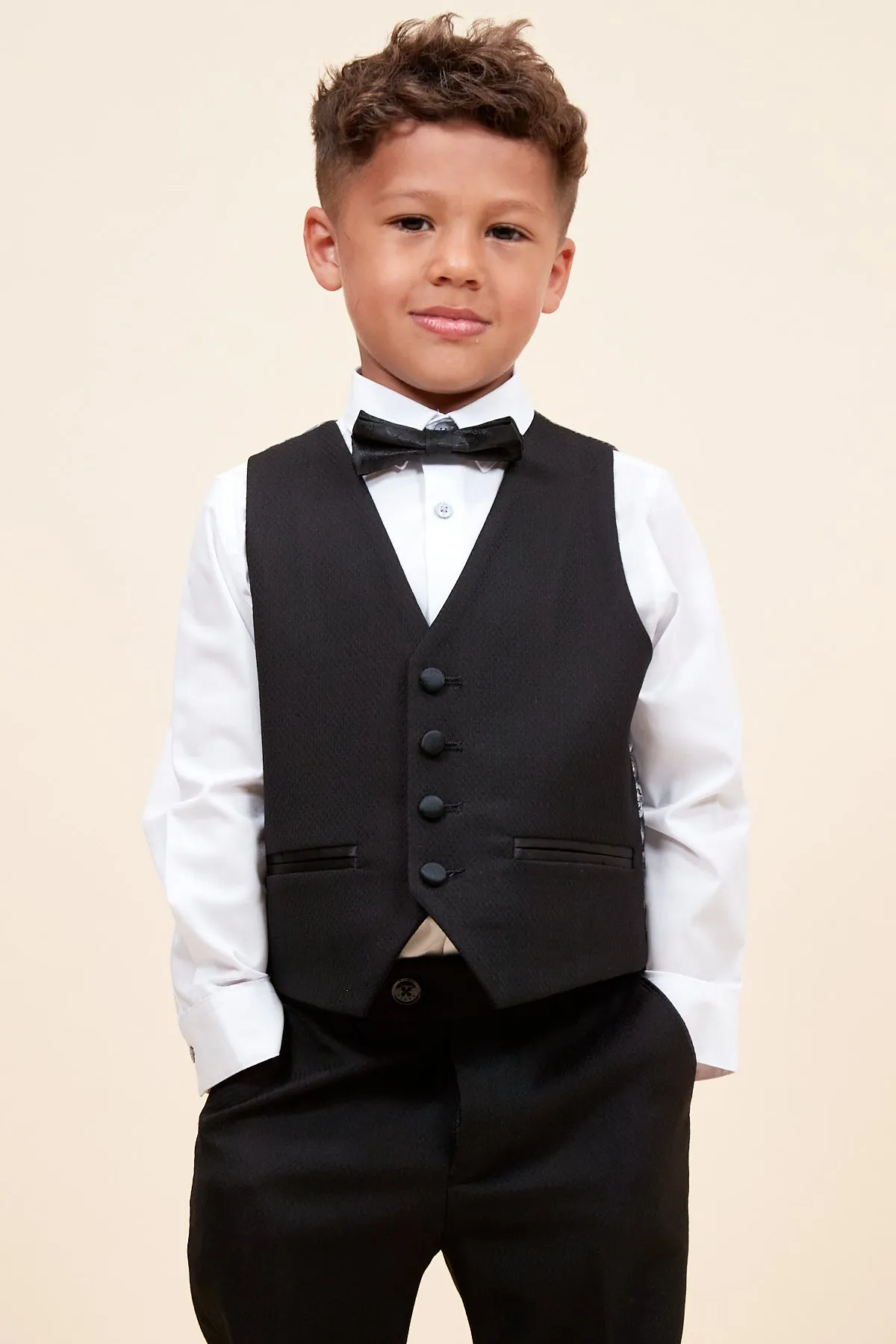 DALTON - Children's Black Tux Lapel Diamond Three Piece Suit