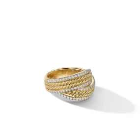 DY Origami Ring in 18K Yellow Gold with Pave Diamond Rails