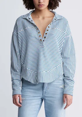 Ellowynne Women’s Striped Pullover in White & Blue - KT0099P