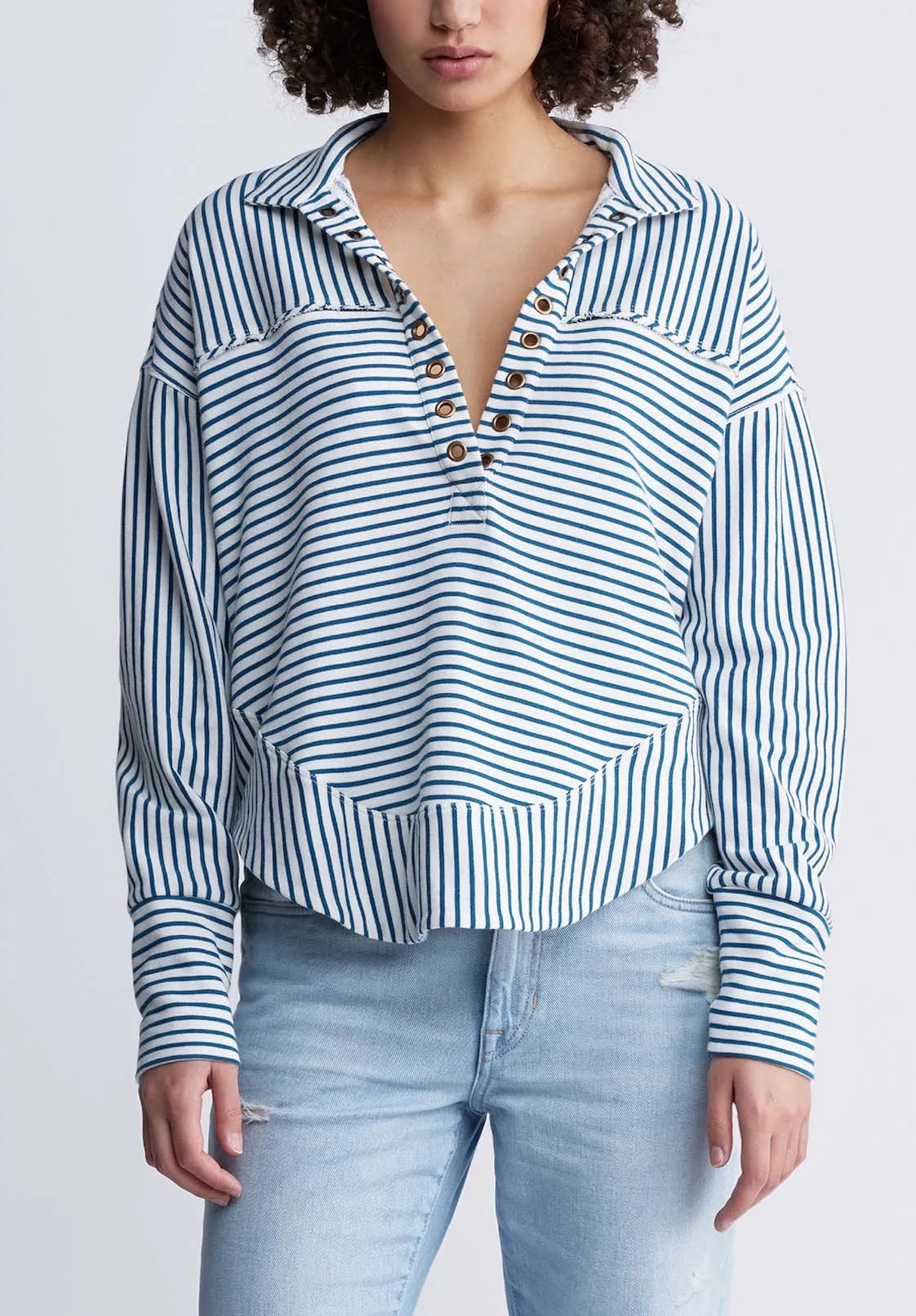 Ellowynne Women’s Striped Pullover in White & Blue - KT0099P