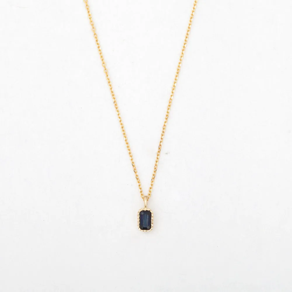 Emerald Cut Blue Sapphire Wisp Necklace