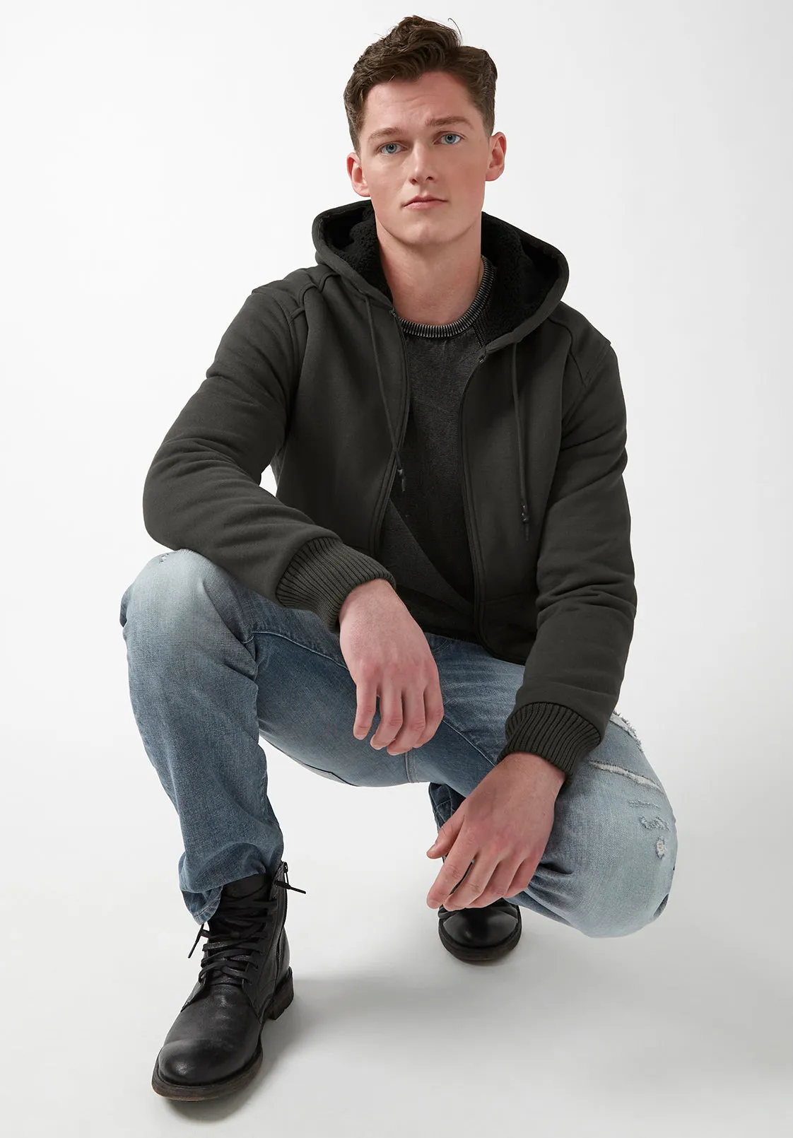 Fasox Men’s Hoodie Sherpa Sweatshirt in Charcoal - BM24161