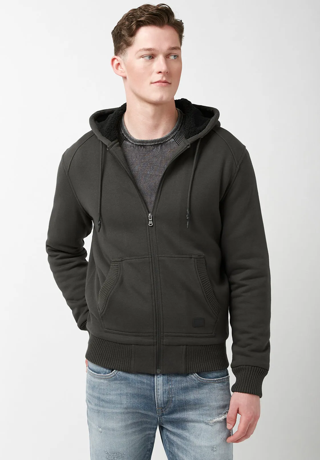 Fasox Men’s Hoodie Sherpa Sweatshirt in Charcoal - BM24161