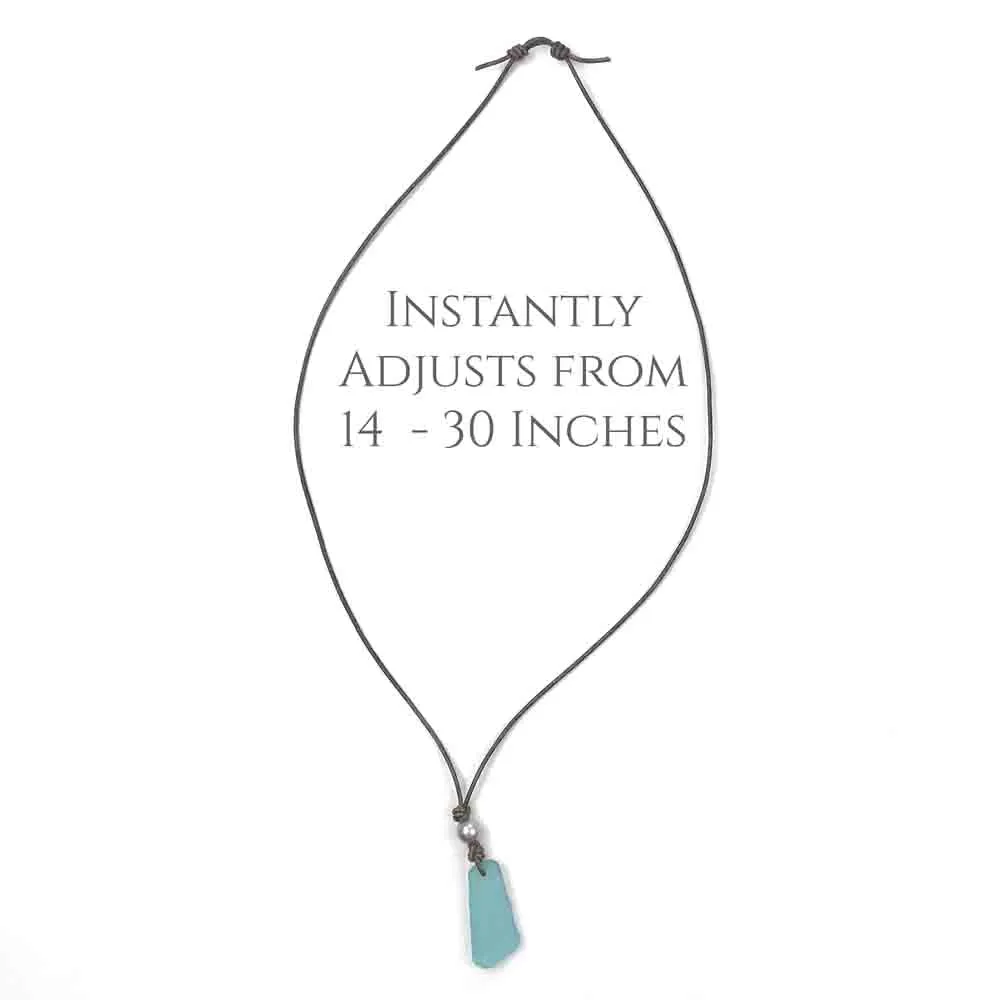 Floating UV Sea Glass Leather Surfside Necklace | #5275