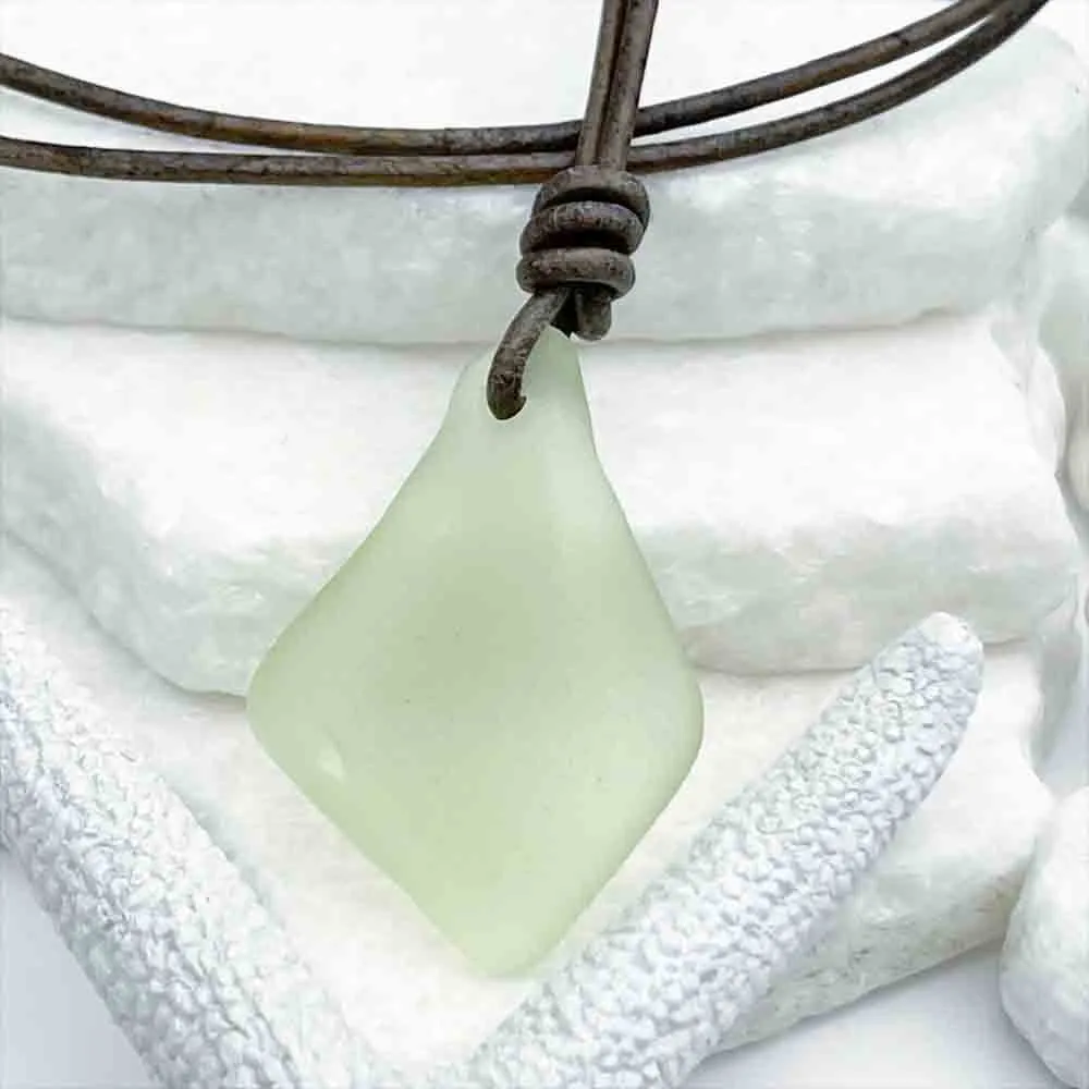 Floating UV Sea Glass Leather Surfside Necklace | #5275