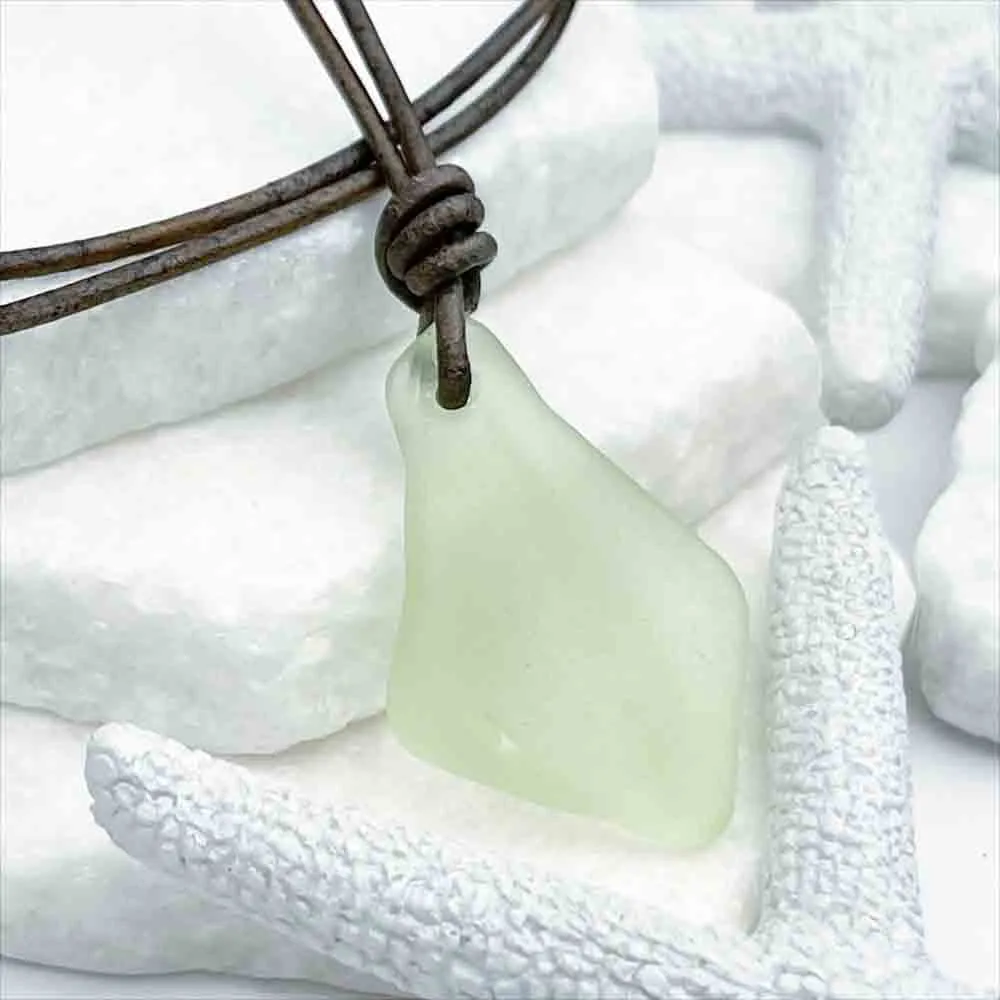 Floating UV Sea Glass Leather Surfside Necklace | #5275