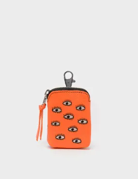 Florence Pouch Charm - Neon Orange Leather Keychain Eyes Embroidery