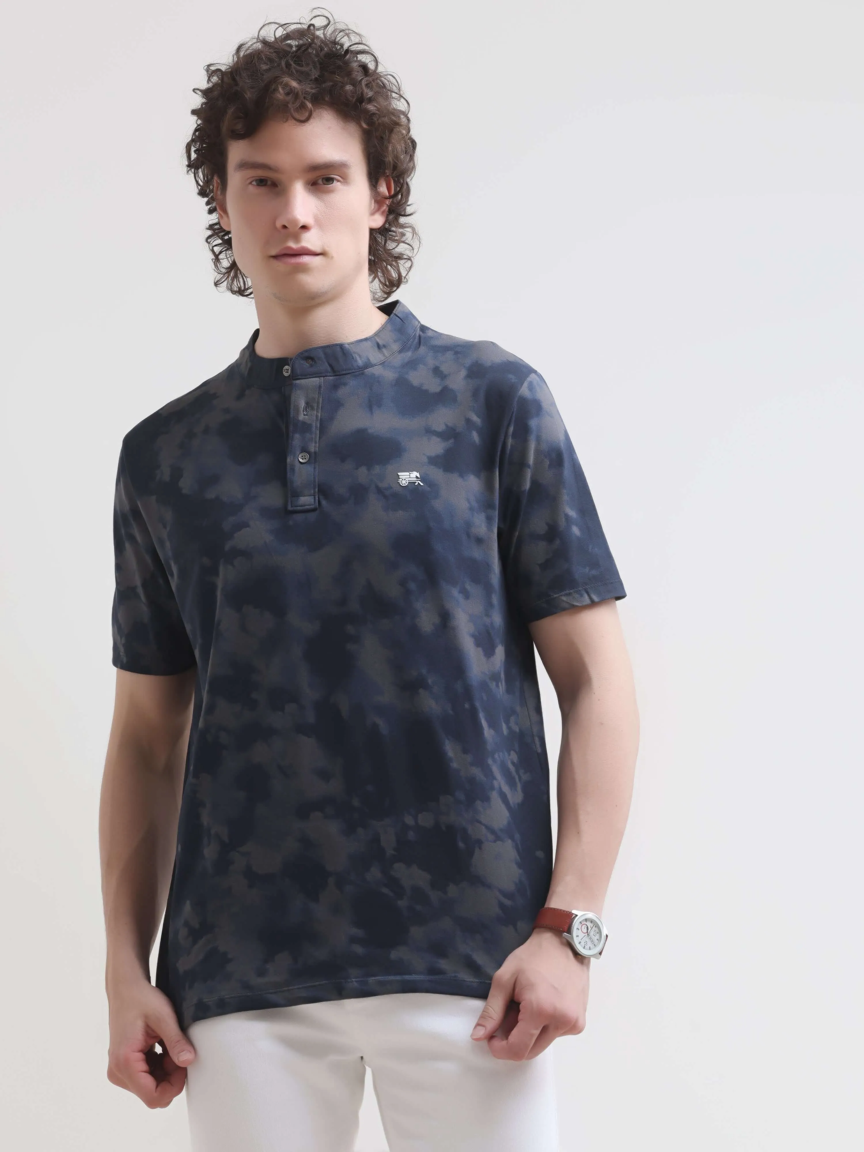 Foge blue water color henley tshirt