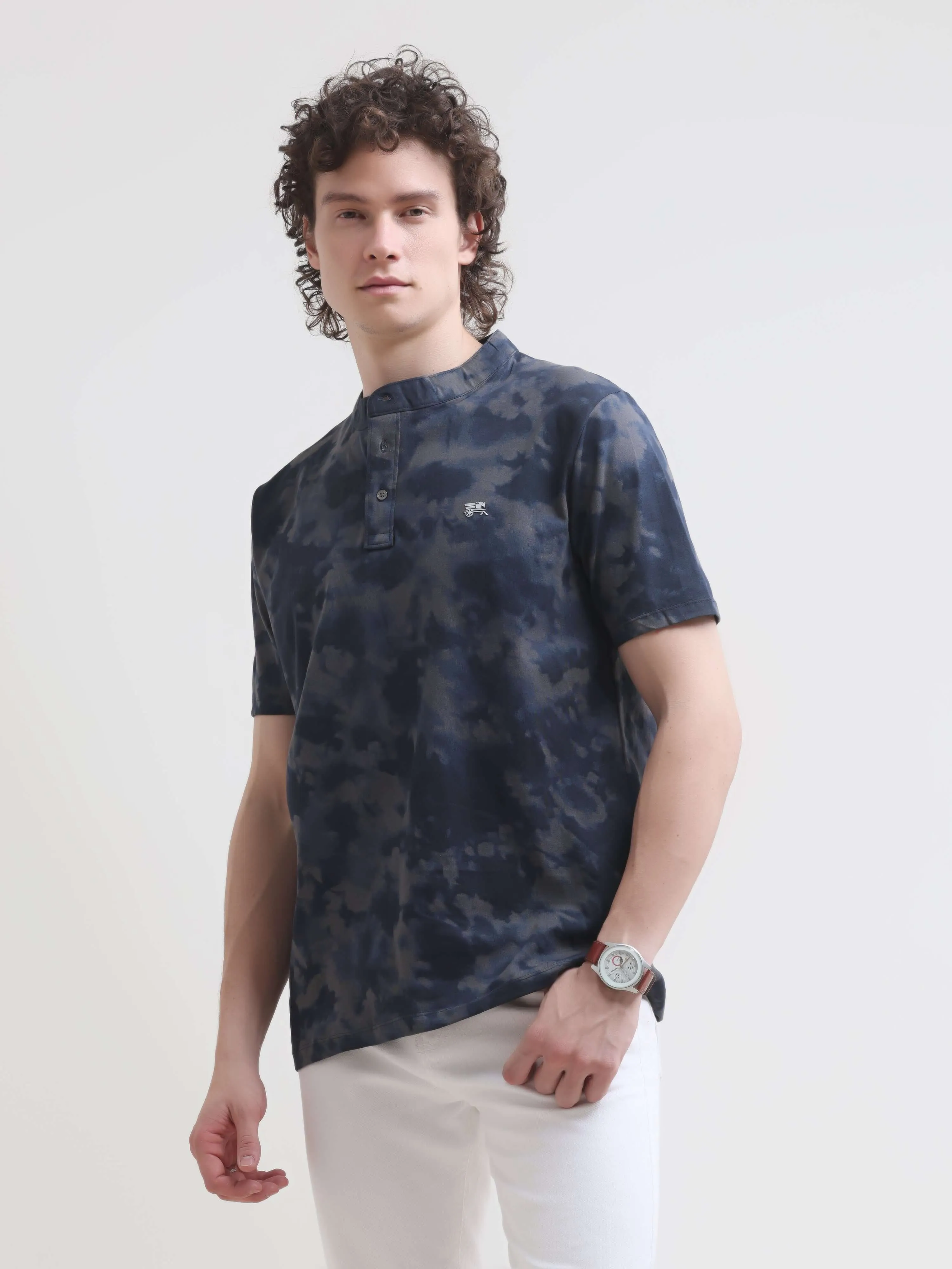 Foge blue water color henley tshirt