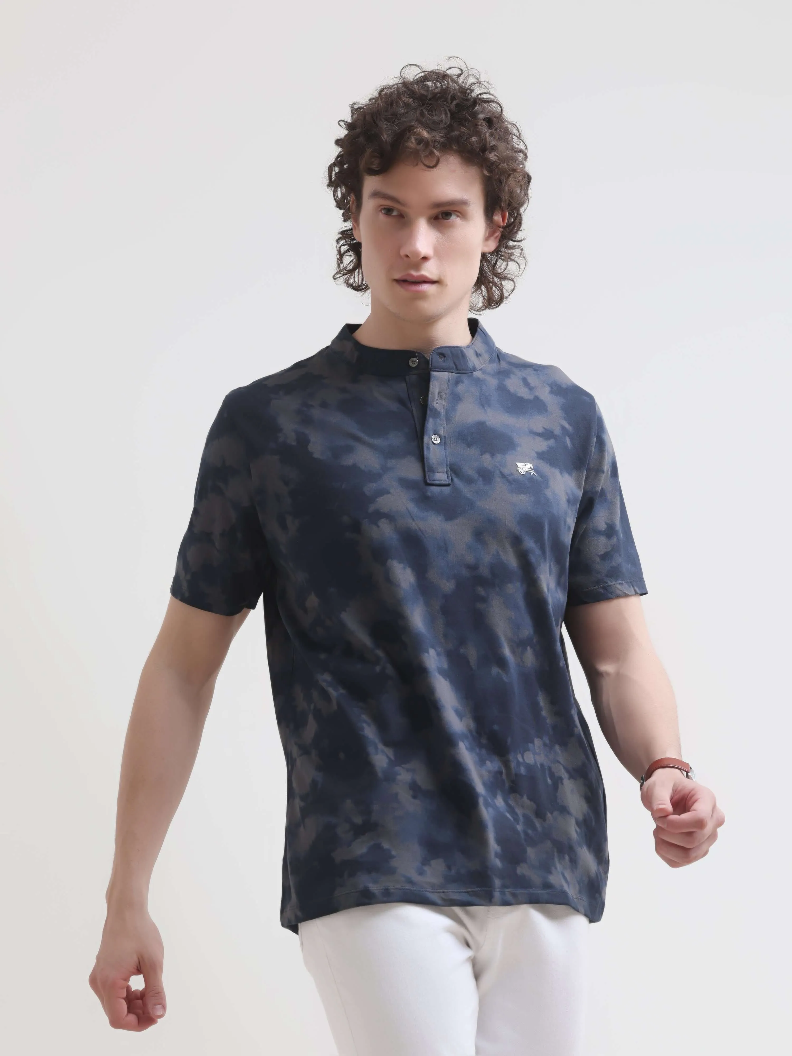 Foge blue water color henley tshirt